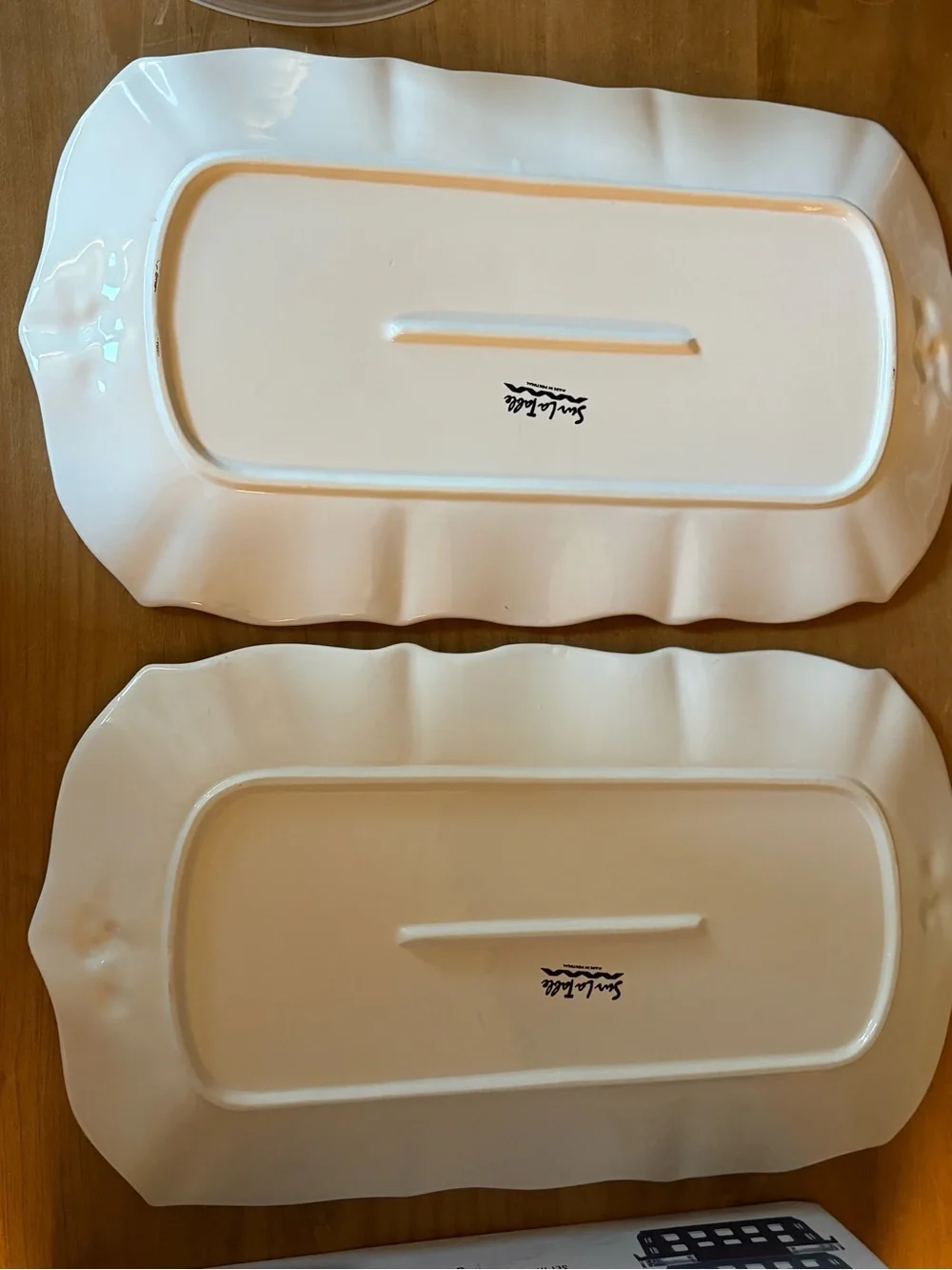 Sur La Table Scalloped Ceramic Serving Platters in Cream - Set of 2